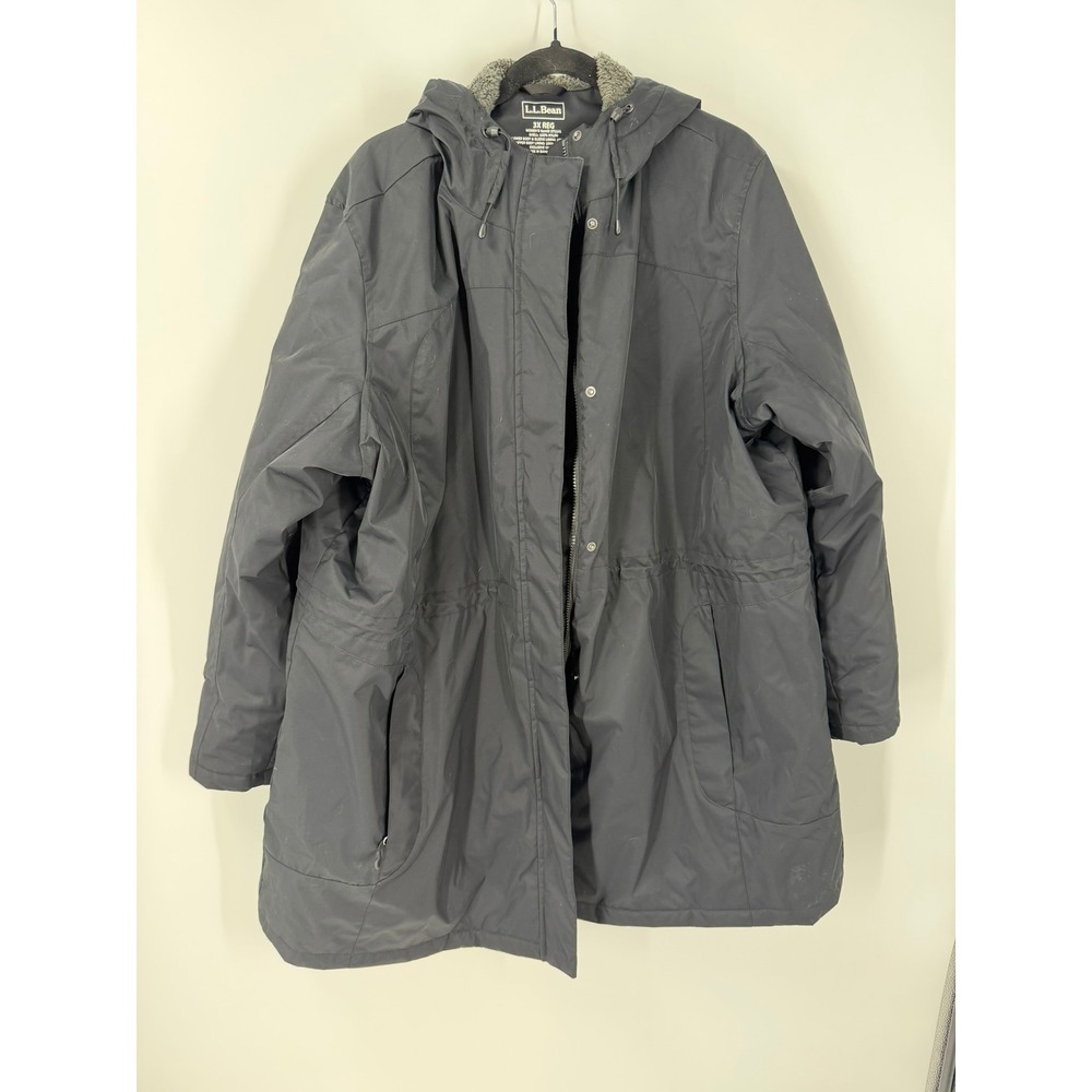 LL Bean Womens 3X‎ Black Hooded Parka Jacket Fleece Lined Quilted Insulated Coat - Picture 3 of 9